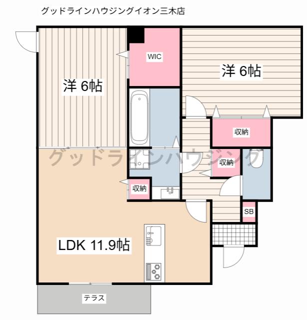 パストラル小野(2LDK/1階)の間取り写真