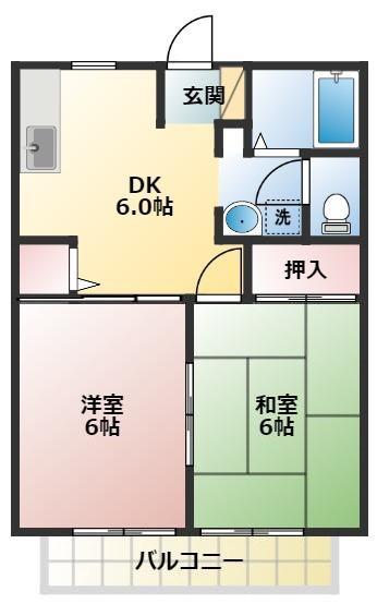 ユトリロ忠興2(2DK/2階)の間取り写真
