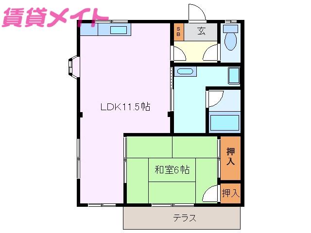 サンハウスみゆき(1LDK/1階)の間取り写真