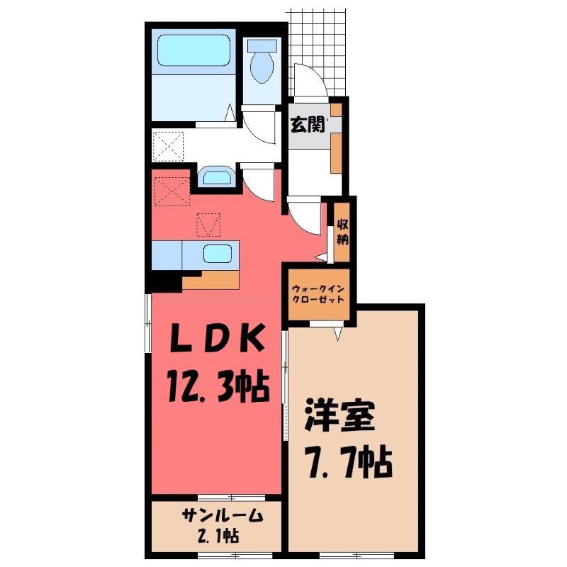 ロータス三室 A(1LDK/1階)の間取り写真