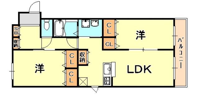 メインステージ芦屋東(2LDK/1階)の間取り写真
