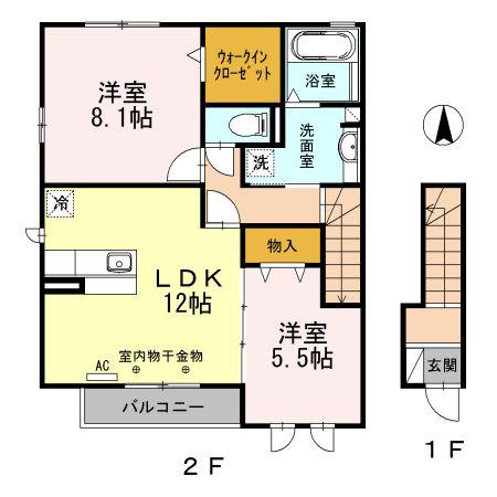 エクセルサワダA棟(2LDK/2階)の間取り写真