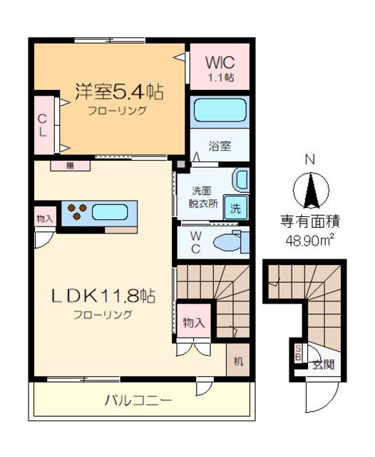 メゾンオヌール(1LDK/2階)の間取り写真
