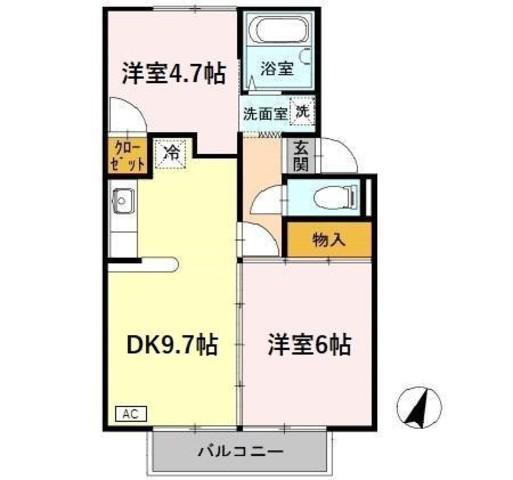 パヒュームタウンA棟(2DK/2階)の間取り写真
