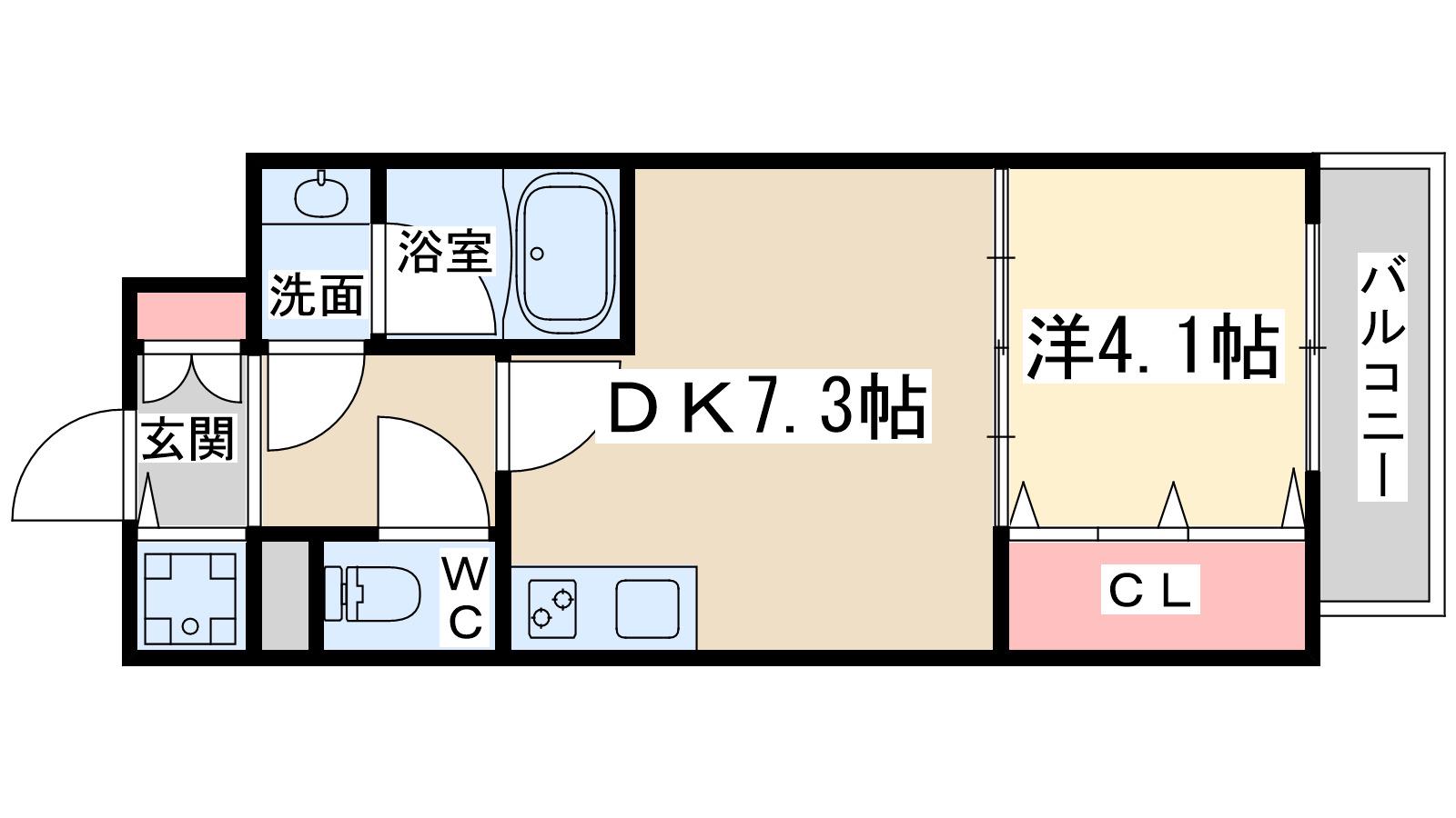 ワンルーフフラットテンジンバシ(1DK/2階)の間取り写真