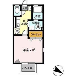 プリシェール曽我野(1K/2階)の間取り写真