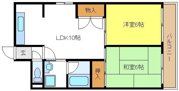 ルネサンライズ HORIMOTO(2LDK/2階)の間取り写真