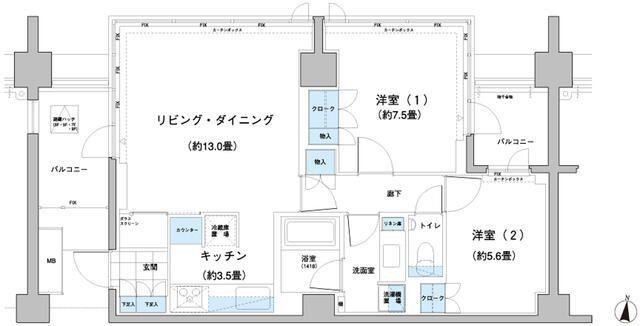 ガーデニエール砧 ウエスト(2LDK/4階)の間取り写真