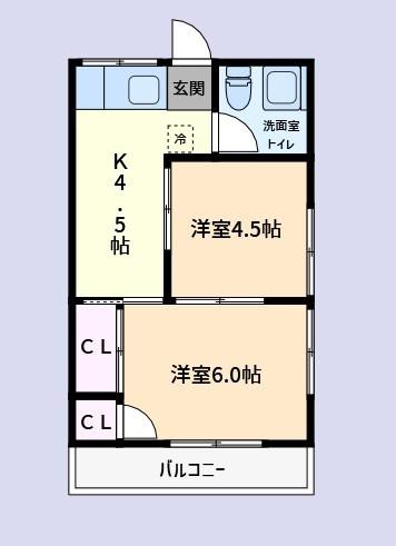 田口荘(2K/2階)の間取り写真
