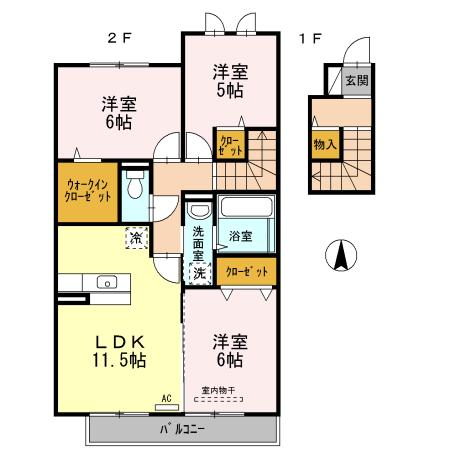 ル・コック B棟(3LDK/2階)の間取り写真