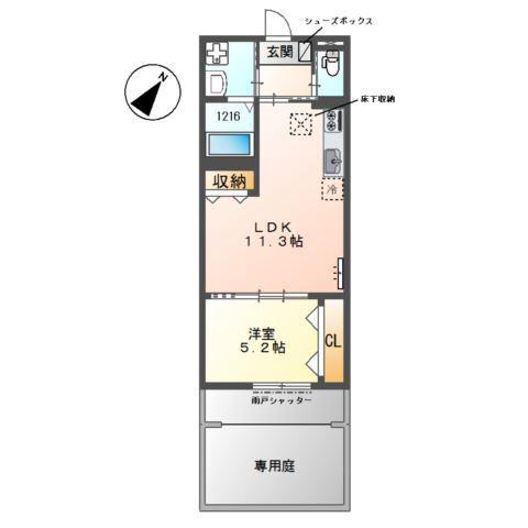 戸田市笹目3丁目アパート(1LDK/1階)の間取り写真