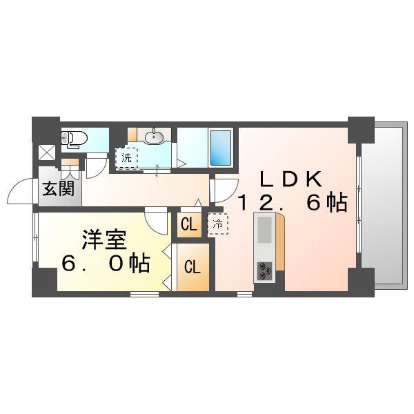 マーベラスK(1LDK/4階)の間取り写真