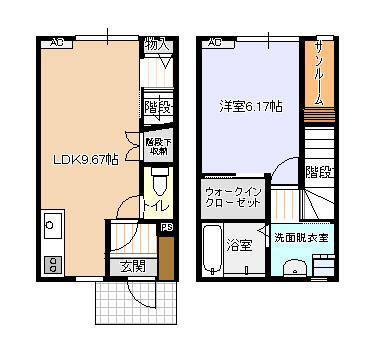 ビオラ野村B棟(1LDK/1階)の間取り写真