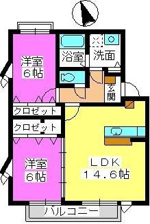ツインコート(2LDK/2階)の間取り写真