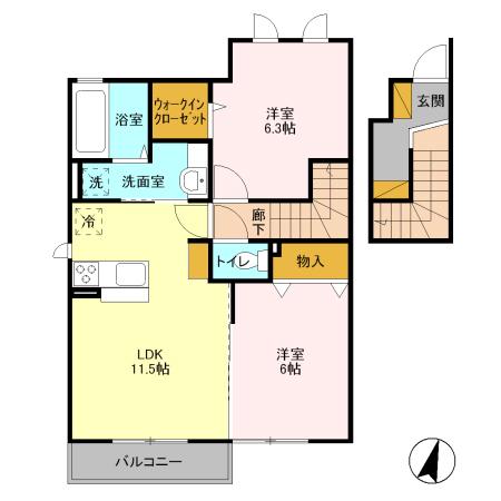 プリマクラッセA(2LDK/2階)の間取り写真