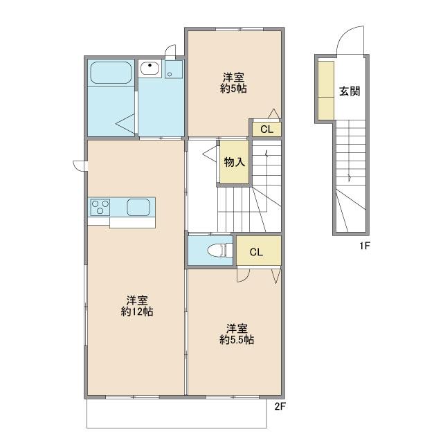 シティパル下郡 A棟(2LDK/2階)の間取り写真