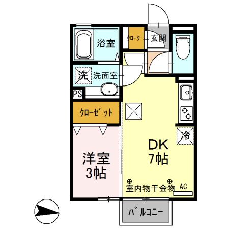 HEALINGROVE N(1DK/2階)の間取り写真
