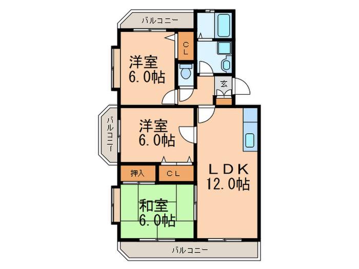 ルミエール土井(3LDK/1階)の間取り写真