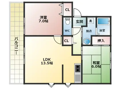 グレイスパル(2LDK/2階)の間取り写真
