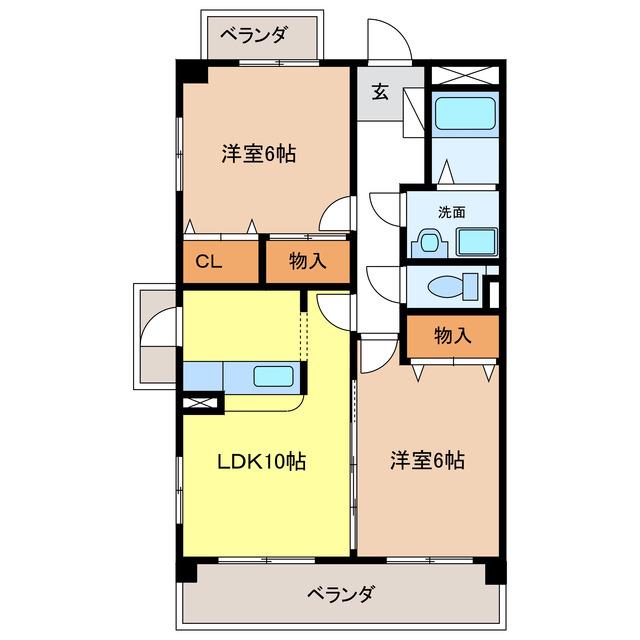 スーペリア松田I(2LDK/3階)の間取り写真