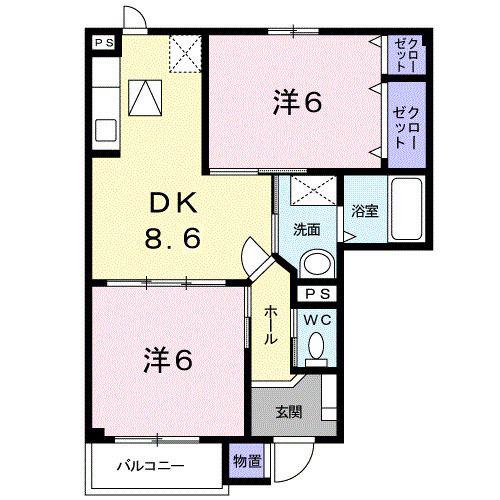 サンヒルズB(2DK/1階)の間取り写真