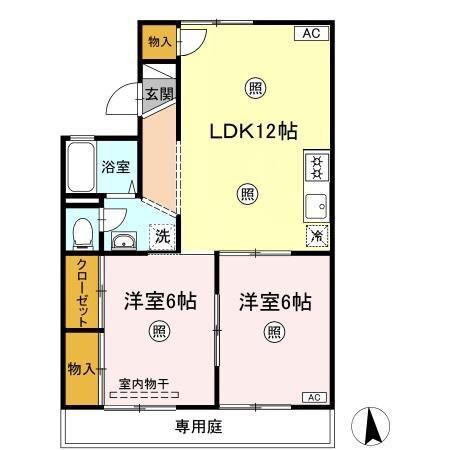 雨あがりの虹A棟(2LDK/1階)の間取り写真