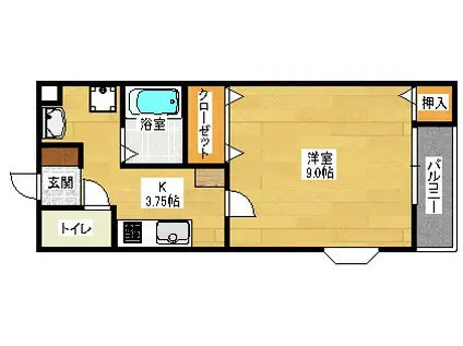 ビビエンタカワハラ(1K/1階)の間取り写真