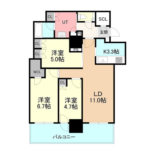 ザ・札幌タワーズ ウエストタワー(3LDK/25階)の間取り写真