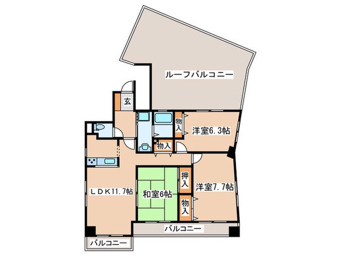 橋本龍生堂ビル(3LDK/6階)の間取り写真