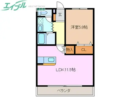 コーキア桑部(1LDK/2階)の間取り写真