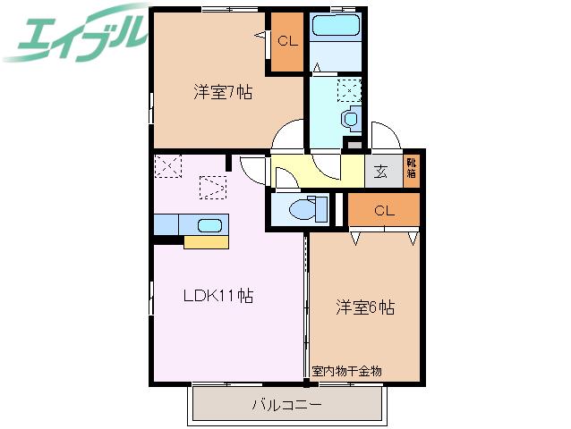 ジュリエッタ B(2LDK/1階)の間取り写真