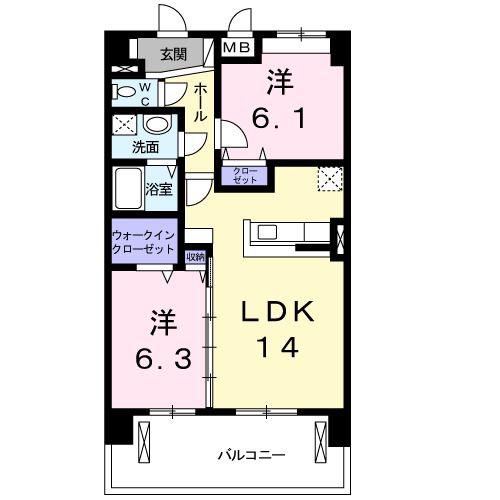 MS25(2LDK/2階)の間取り写真