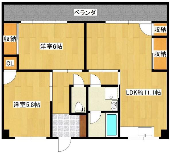 フェリーチェめのと(2LDK/2階)の間取り写真