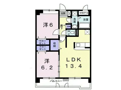 アルカンシエルA(2LDK/2階)の間取り写真