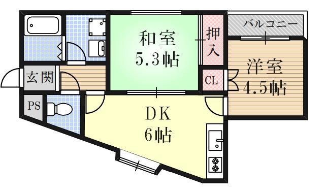 プロックコート(2DK/2階)の間取り写真