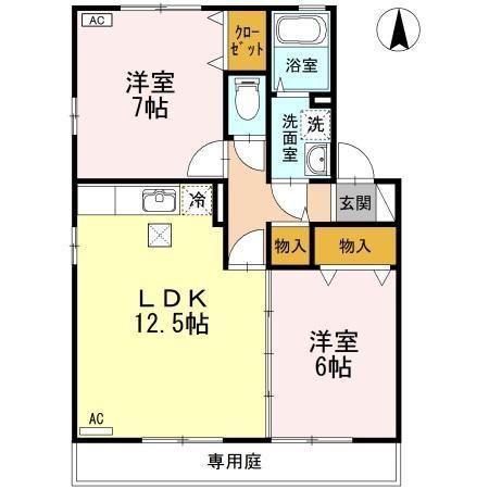 リビングタウン高岡II(2LDK/1階)の間取り写真