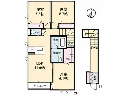 シャーメゾンリズ(3LDK/2階)の間取り写真