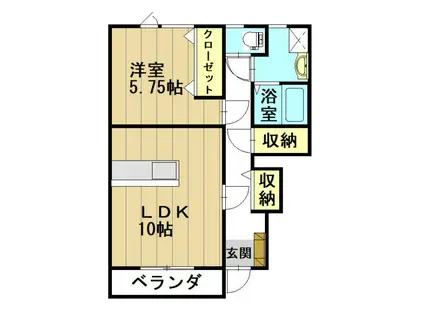 カーネリアン(1LDK/1階)の間取り写真