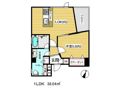 ポコアポコ三宮ハイタワー(1LDK/12階)の間取り写真