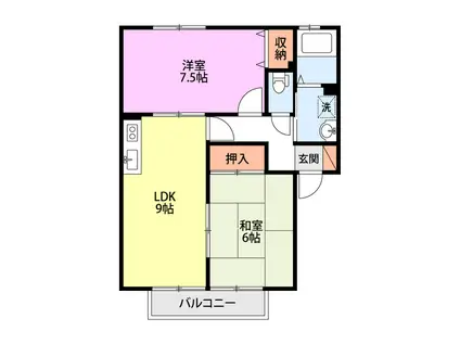 イーストタウンB棟(2DK/1階)の間取り写真