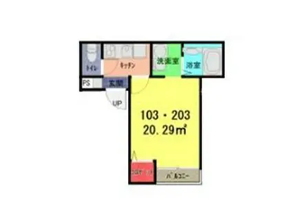 ソレイユ春日部南(1K/1階)の間取り写真