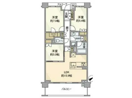 ザ・パークハウス東戸塚レジデンス(3LDK/7階)の間取り写真