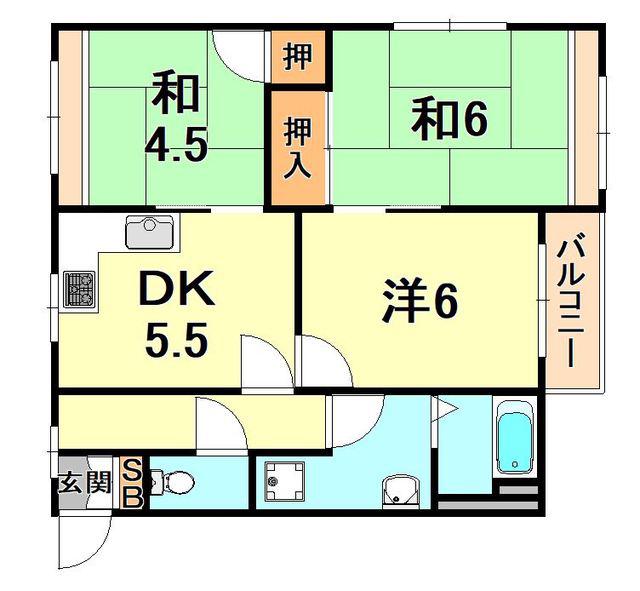金盃第2ビル高羽荘(3DK/5階)の間取り写真