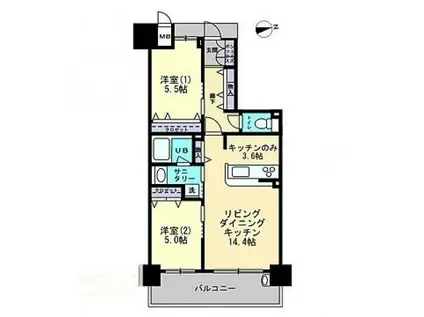 アルファライフ瓦町駅東II(2LDK/8階)の間取り写真