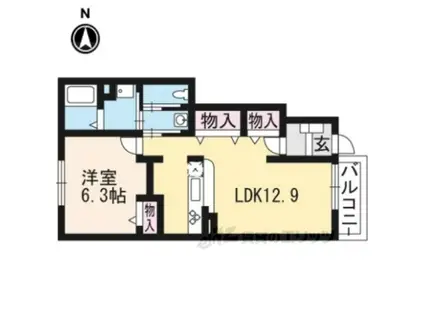 プラシードアロッジオⅡ・Ⅲ(1LDK/1階)の間取り写真