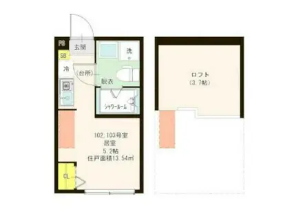 サンルーツ(ワンルーム/1階)の間取り写真