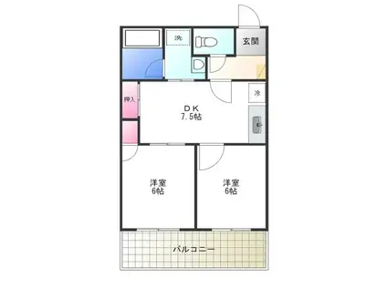 クリスタルハイツ浅香(2DK/1階)の間取り写真