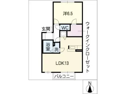 ウエストタウン・ディアス(1LDK/2階)の間取り写真