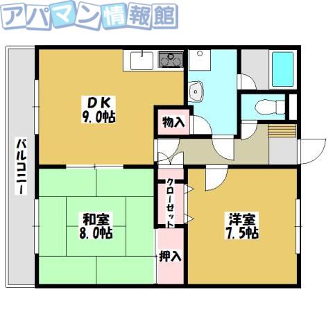 ニュージーニアス向陽(2DK/3階)の間取り写真