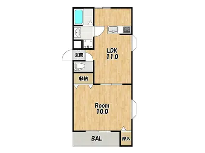 L・Aスクエア鷹飼Ⅱ(1LDK/1階)の間取り写真